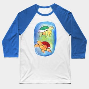 Swimming Watercolor Turtles Baseball T-Shirt